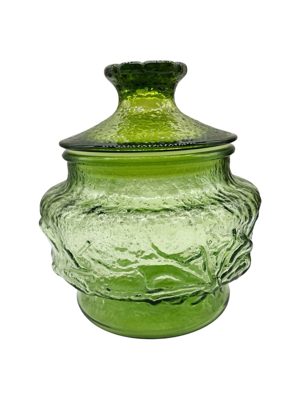 Anchor Hocking Rainflower Canister 32 oz Green Glass Jar MCM 70s